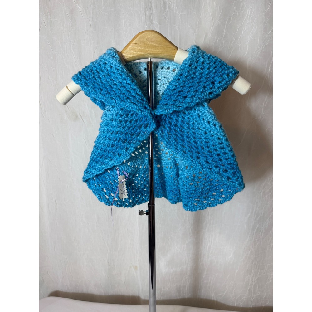 Handmade Crochet Circle Vest Baby 24 Months Blue Ombre Button Shrug Boho